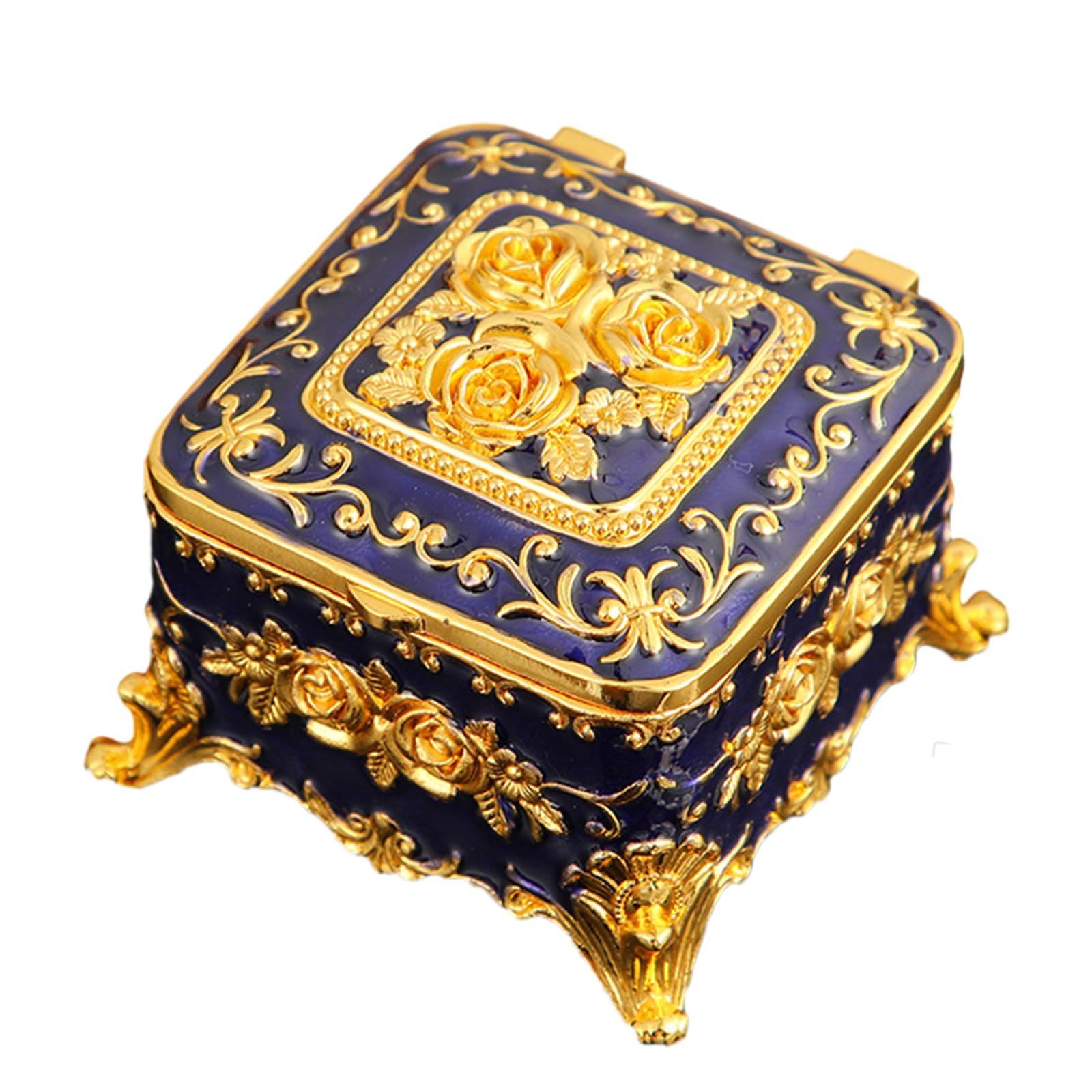 Qusinfc Stylish Enameled Sturdy Metal Jewelry Box Antique Finish Secure Compartment Jewelry Display and Storage Vintage Necklace Box
