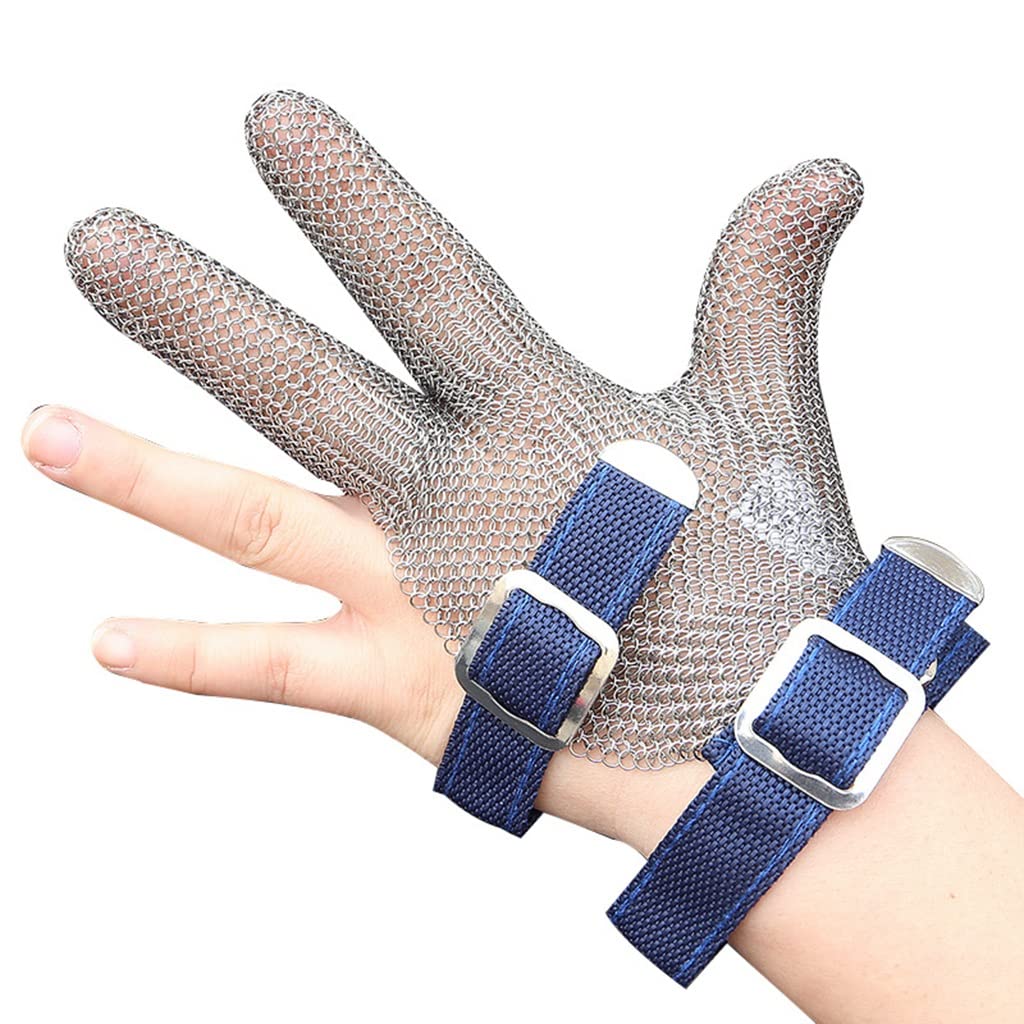 Guantes Resistentes al Corte de Tres Dedos de Acero Inoxidable de Acero Inoxidable 304, Guantes de Trabajo de Seguridad Protectores Resistentes al Desgaste Antideslizante.