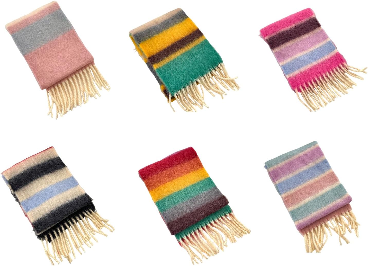 Colorful Striped Scarf for with Fringe Detail, Warm & Breathable Neckerchief for Chilly Days Fit 3-12 Year Travel Lo