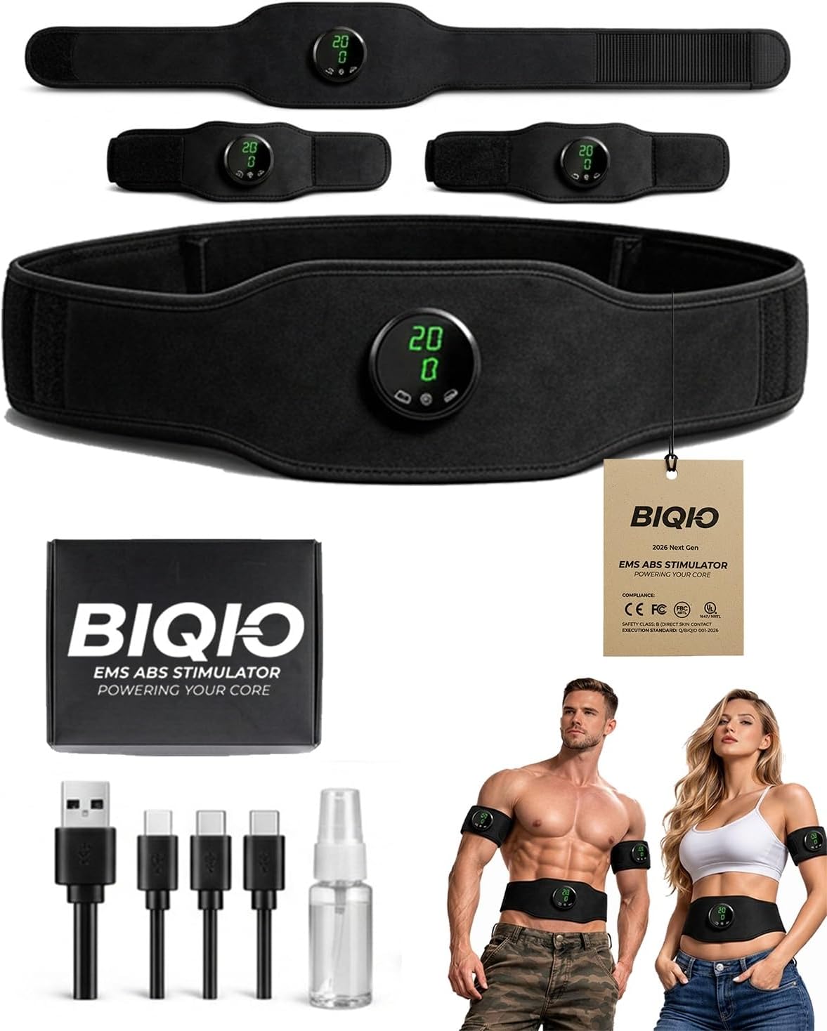 Next Gen EMS AB Stimulator, 46" Extended Muscle Stimulator Toner with 12 Modes & 19 Intensities, Rechargeable Portable Fitness Abdominal Trainer Belt for Men Women, Professional Workout Equipment