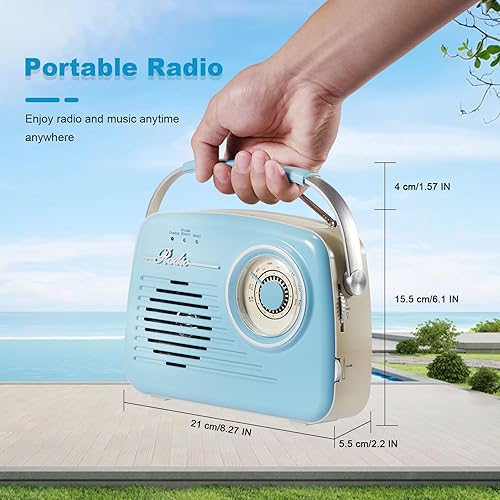 Miniatura 2 de Radios portátiles Am Fm, radio Bluetooth compatible con pilas y enchufe en la pared para el hogarexterior, esfera grande fácil de usar, regalos para