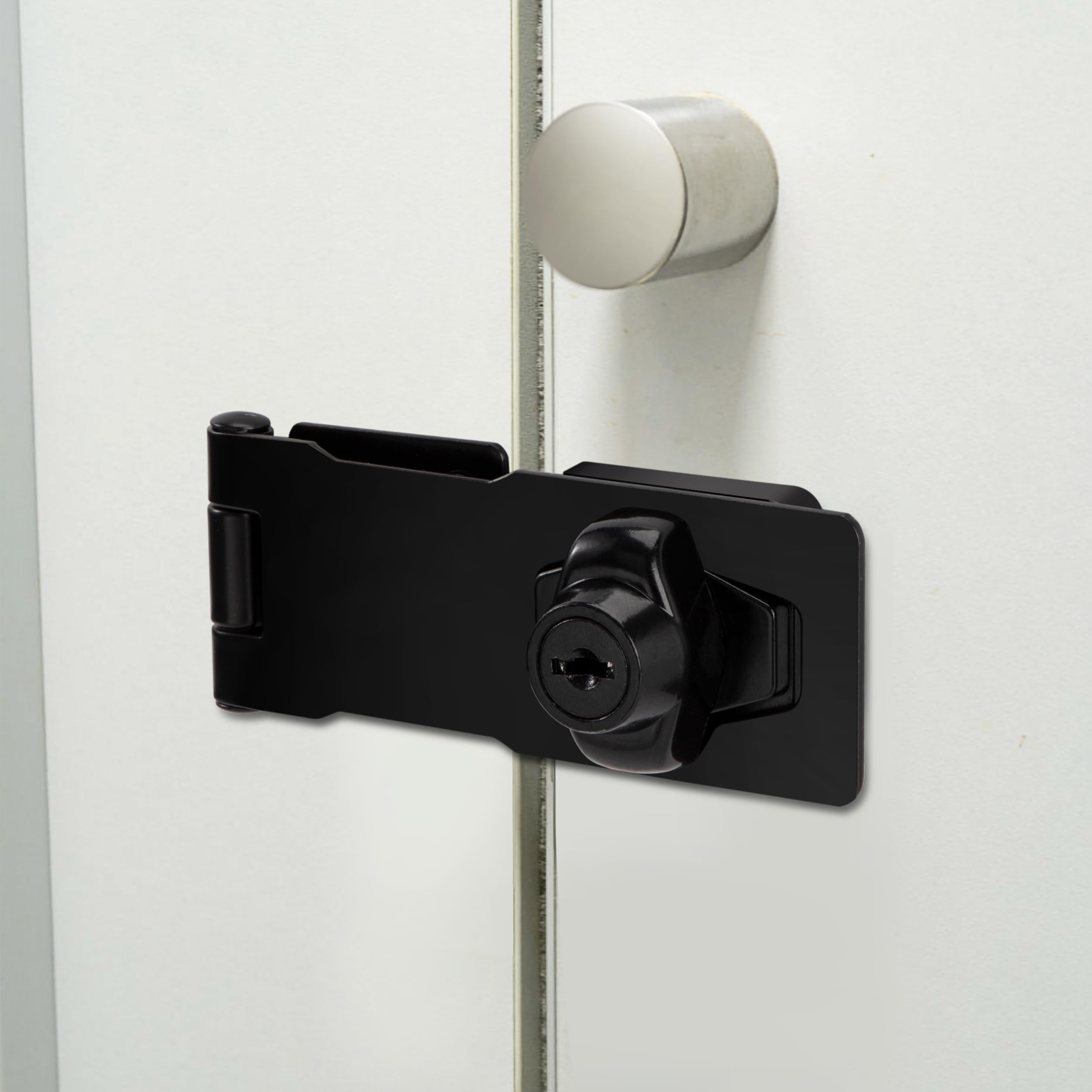 Hasp Serratura in Metallo 2 Pezzi, Lucchetto in Acciaio Inox Chiavistello con Viti e Chiavi, per Porta Armadietti Cassetti Cancelli e Mobili (Nero)