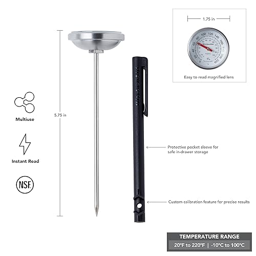 Miniatura 2 de KitchenAid Termómetro analógico de lectura instantánea para alimentos y carne con dial de 1.75 pulgadas, función de recalibración, funda de