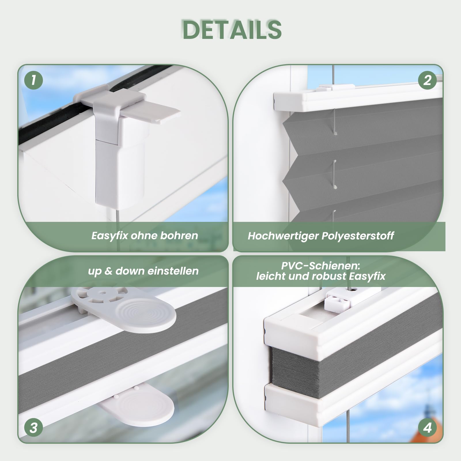 Zarnan Plissee Klemmfix ohne Bohren Anthrazit B70 x H200cm Plisseerollo Sonnenschutz und Sichtschutz Jalousien Easyfix Plissees Blickdicht Lichtdurchlässig Rollo für Fenster & Tür