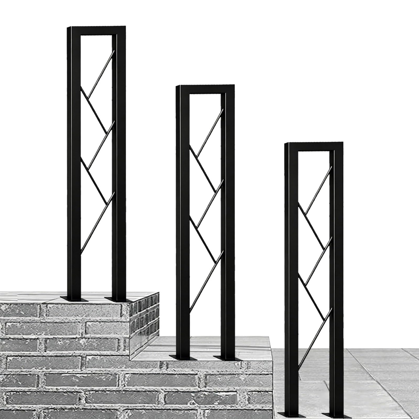 Outdoor Stair Railing Floor Mount Banister Handrail Guardrail Kit for Cement Concrete Steps, U-Shaped Porch Deck Hand Rails - Black Industrial Wrought Iron