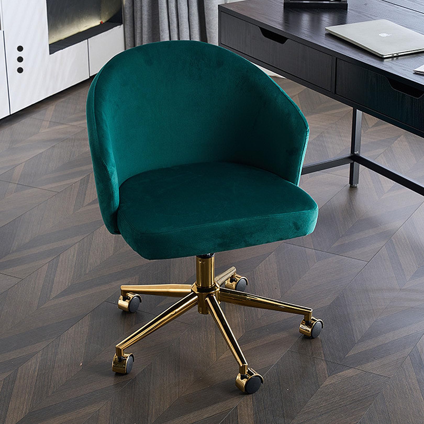 METTEOR Velvet Office Chair - Adjustable Mid-Back 360° Swivel table Desk Chair with Armrests for Home Office Makeup Vani Bedroom Slish & (Grün)
