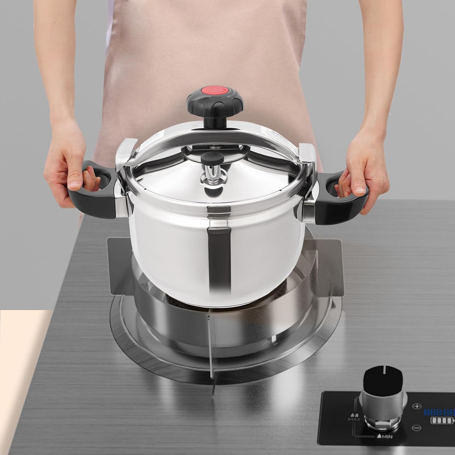 7.4Quart Stainless Steel Pressure Cooker,Pressure Canner with Spring Valve Safeguard Devices Single Valves,Saves 70% Cooking Time,Multi-Cooker for Gas&Induction Family Commercial Use (7.4 Quarts)