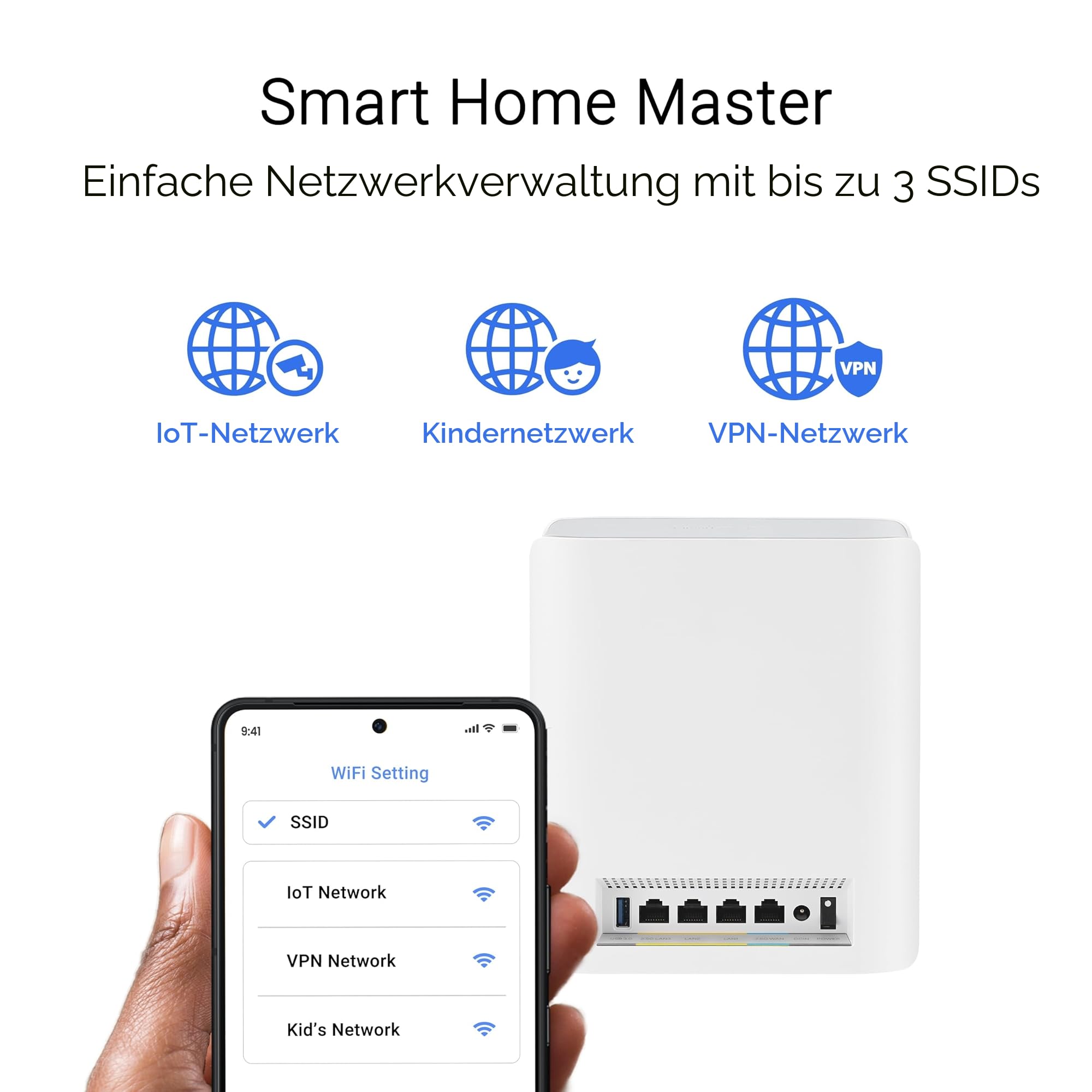 ASUS ZenWiFi BT8 Tri-Band WiFi 7 Smart AiMesh Extendable Router 2er Pack (6 GHz WLAN, 14 Gbps, bis zu 550m² Abdeckung, Dual 2.5G Ports, Kindersicherung, VPN) weiß