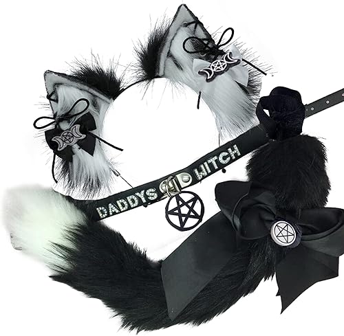 Miniatura 3 de VIGVAN Animal Cosplay orejas de lobo y cola de zorro orejas de gato, cola de mapache cosplay cola (cola blanca bronceada)