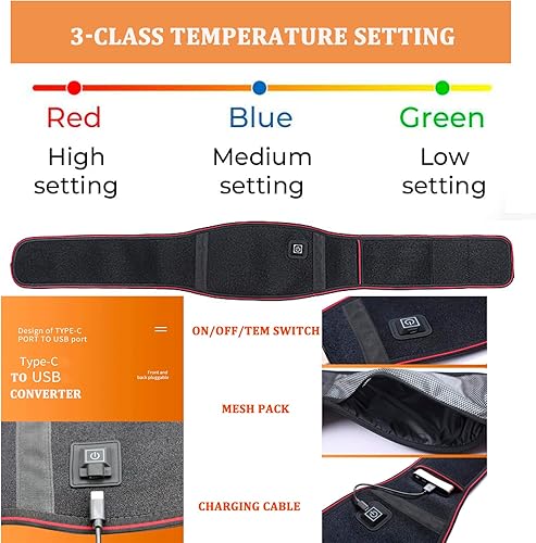 Miniatura 4 de Almohadilla térmica eléctrica para aliviar el dolor de espalda, alivio menstrual, portátil, inalámbrico, 3 niveles de calor, calentador de cintura,