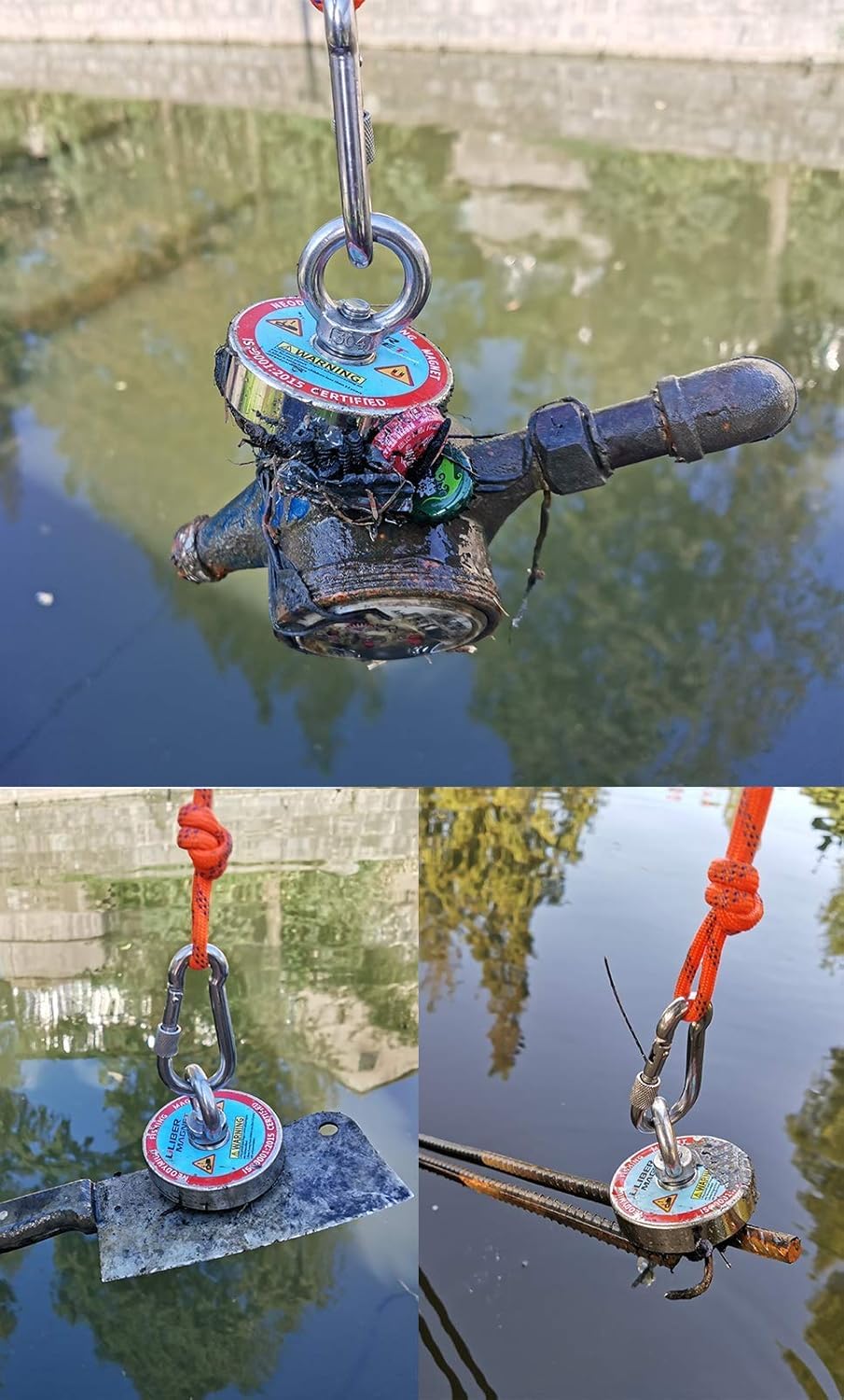ULIBERMAGNET Aimant de pêche super fort 400kg Traction,n52 néodyme recyclé aimant de pêche diamètre 90mm avec corde et gants préférés, idéal pour la récupération, le Trésor et le recyclage…