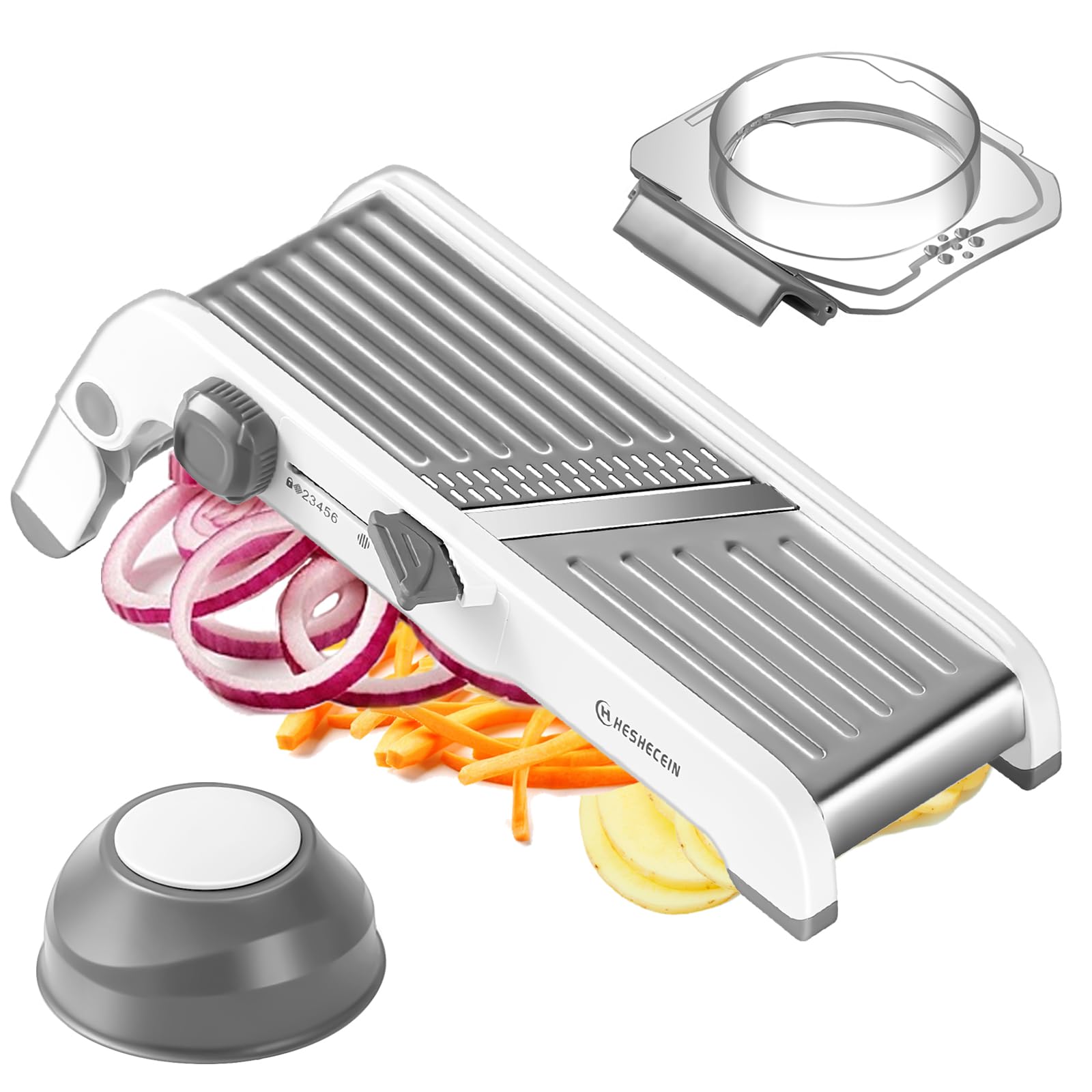 24-in-1 Gemüsehobel mit Waffelfrittierklinge, verstellbarer Gemüsehobel für Küche, sicherer Gemüsehobel, Mandoline, Lebensmittelzerkleinerer - Kartoffel-, Tomaten-, Karotten- und Zwiebelschneider