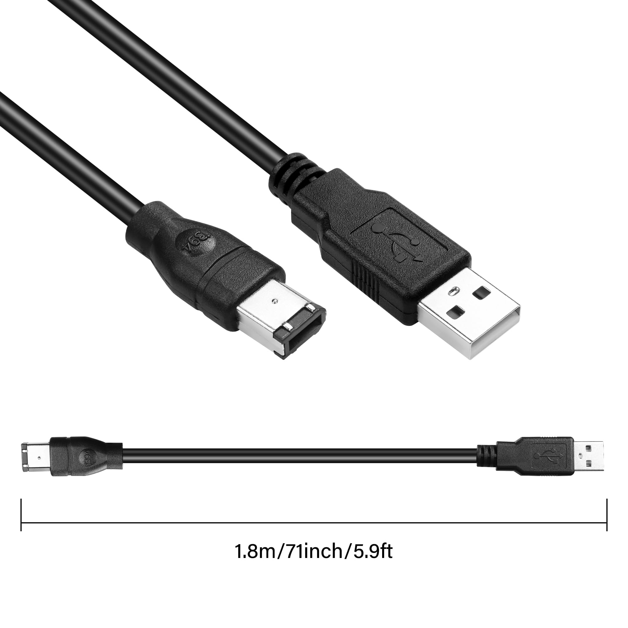 GINTOOYUN Cavo USB 2.0 a FireWire USB 2.0 maschio a Firewire IEEE 1394 6 pin cavo dati per carte di acquisizione 1394, telecamere industriali, dischi rigidi portatili, ecc. (5.9FT) (6 aghi)