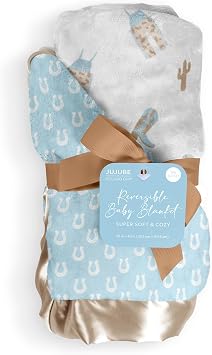 JuJuBe x Studio Oh! Baby Essentials Reversible Baby Blanket - Soft Throw for Newborns & Infants, Ideal for Tummy Time, Home, Travel & Nursery Essentials - Perfect Howdy Partner Blue