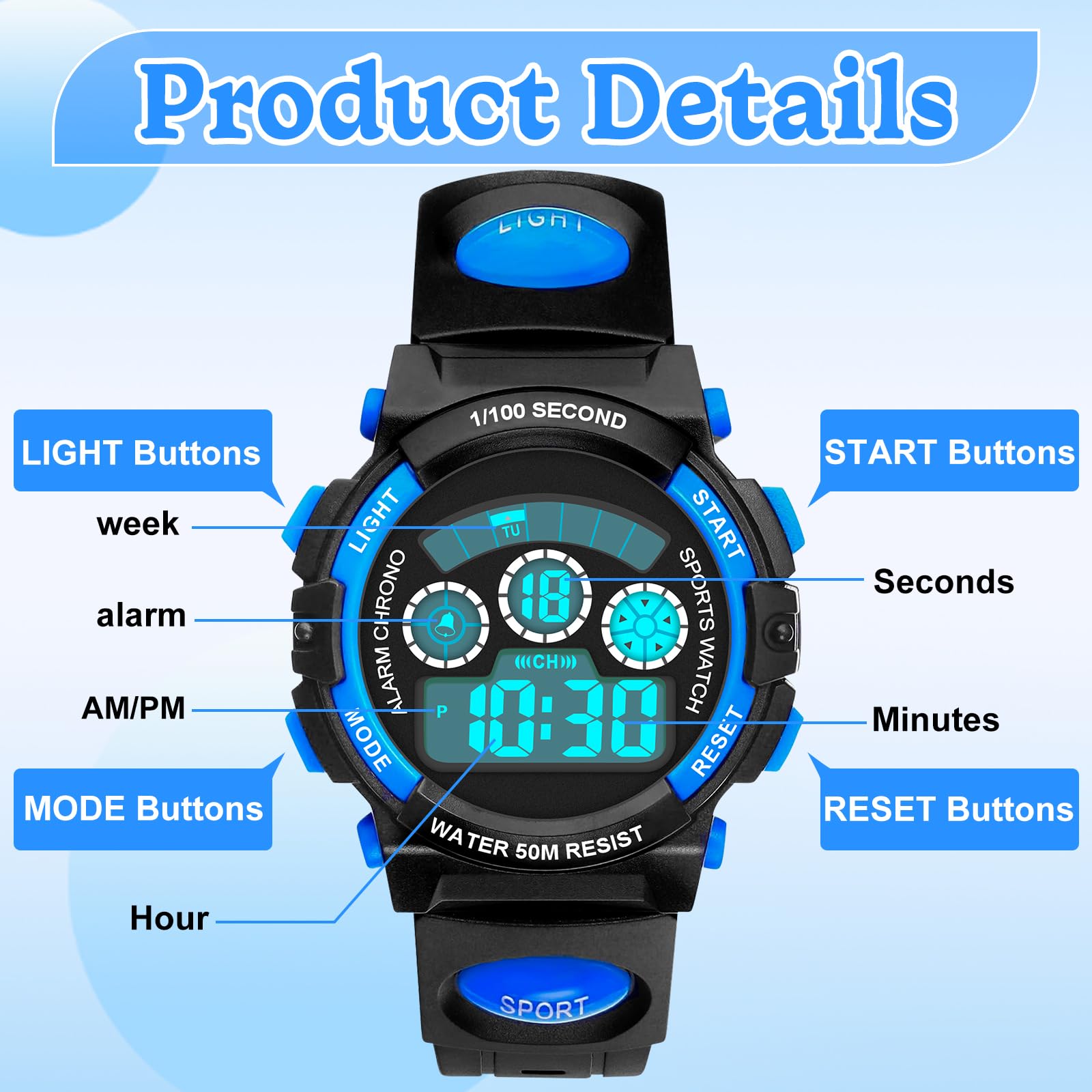 Reloj digital impermeable para niños DTKID