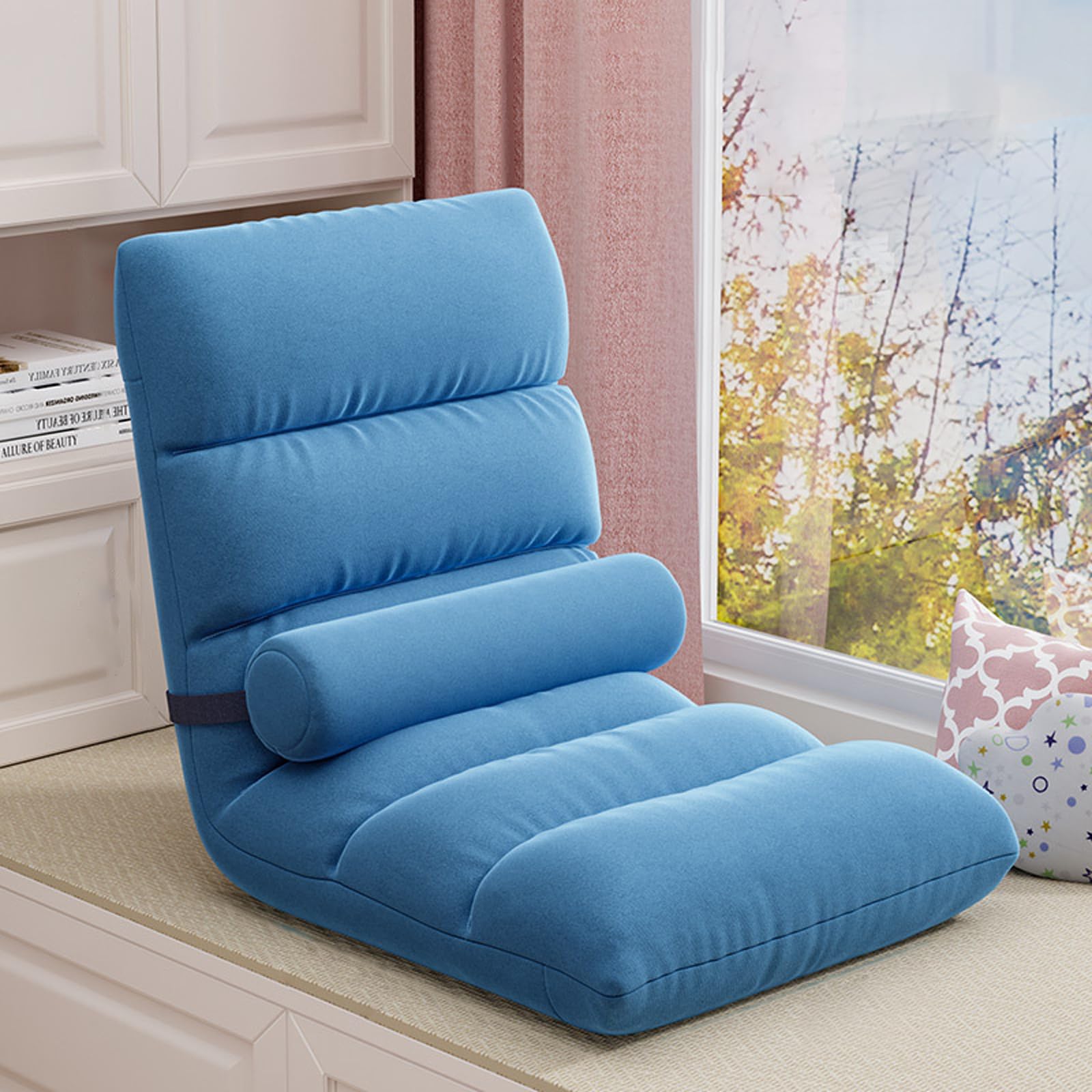 Silla de meditación plegable portátil, asiento de salón ajustable de 5 niveles, silla de suelo para sala de estar, balcón, relajación, diseño sin piernas, cómodo asiento de sol.