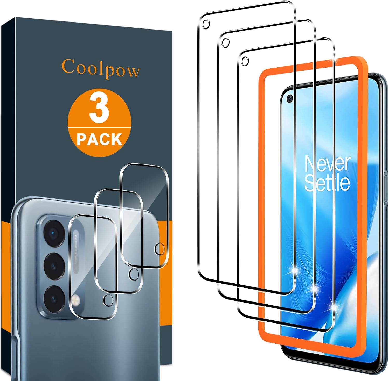 【3+3 PACK】Coolpow Designed for Oneplus Nord N200 5G Screen Protector plus One Nord N200 5G Screen Protector Tempered Glass Cell Phone Film, 【EasyInstall Tool 】,9H Hardness, Ultra HD, Scratch Resistant