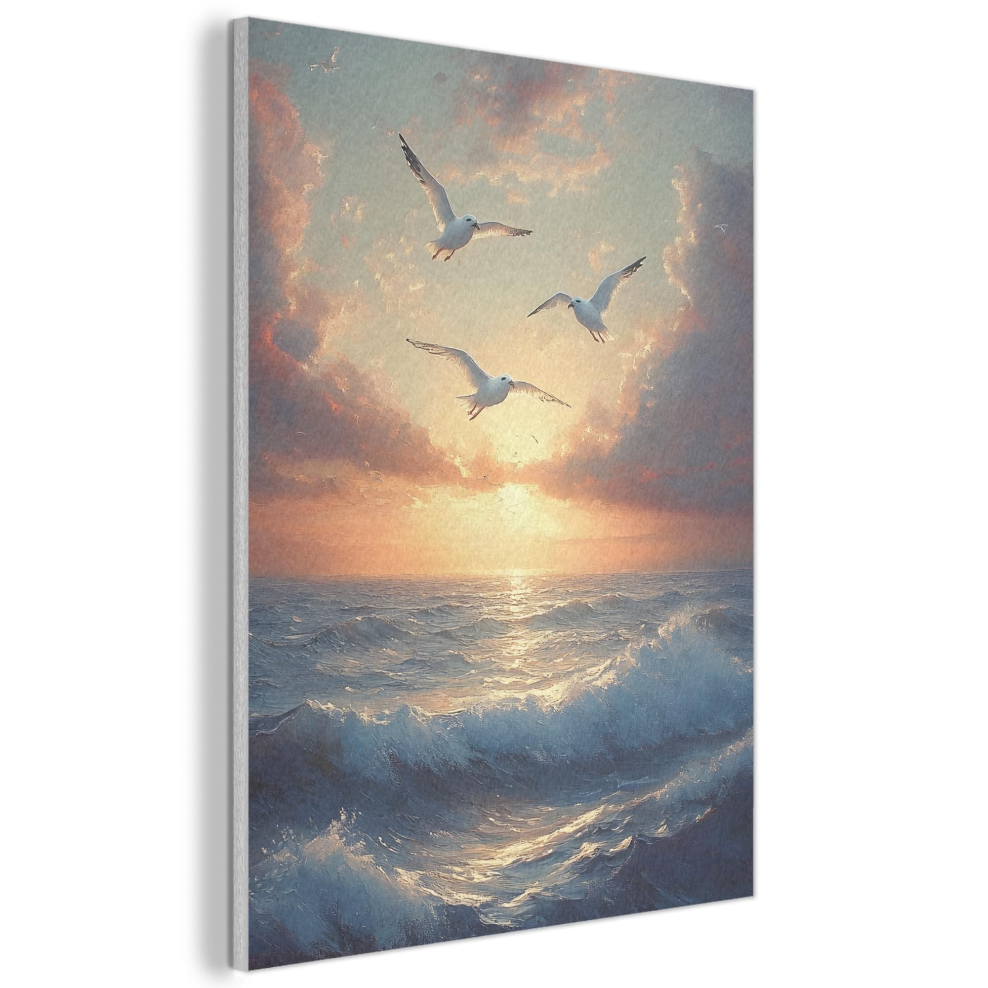 MuchoWow© Felt Panel 30x40 cm House Touch for Living Space Modern Visuals Decoration Wall Art Seagulls - Sunset - Sea - Clouds