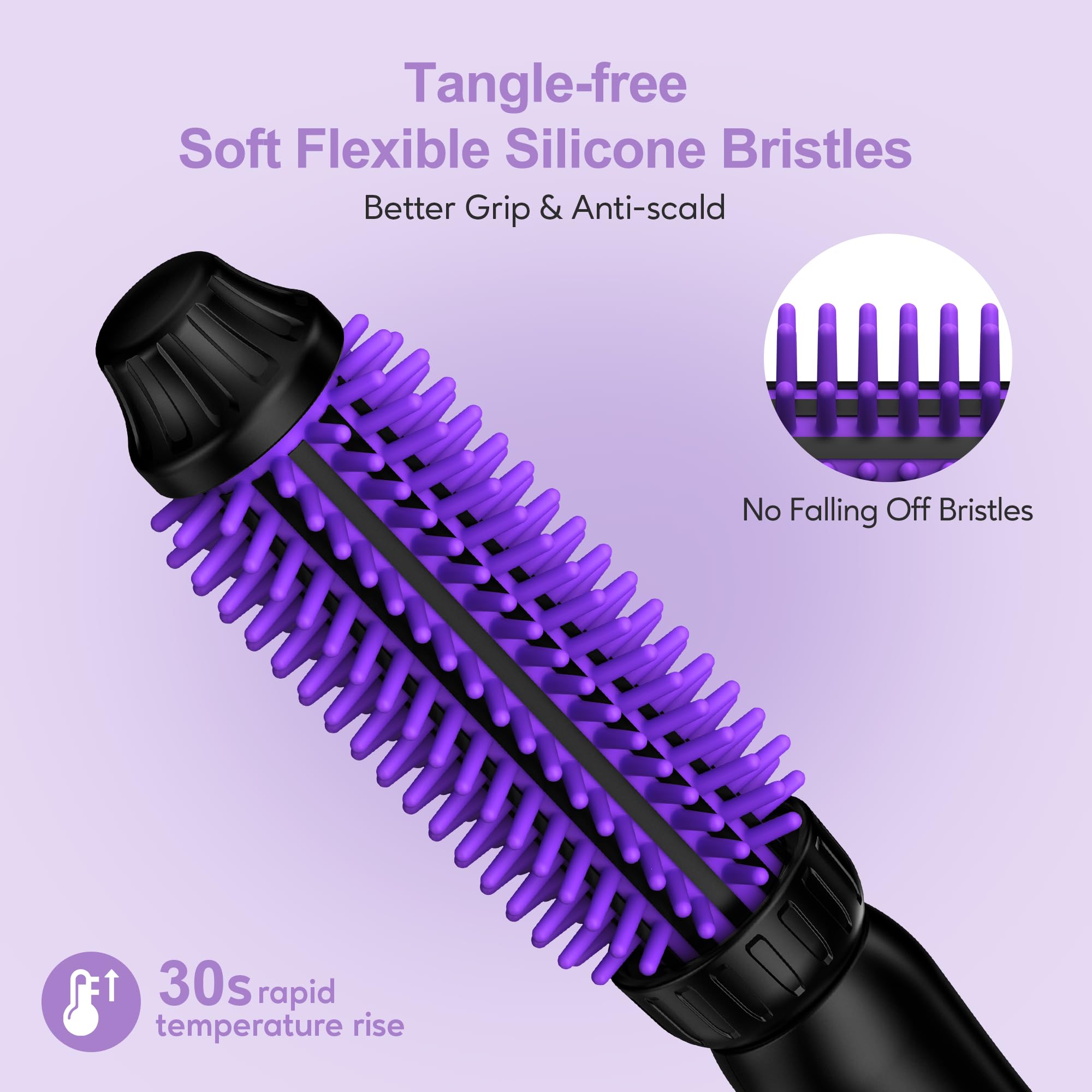 FARERY Thermal Brush, Cepillo Térmico 25MM, Cerdas de Silicona Flexible Anti-Quemaduras y No se Caen, Cepillo Térmico Iónico de Cerámica Turmalina, Rizador de 5 Temperaturas, Doble Voltaje