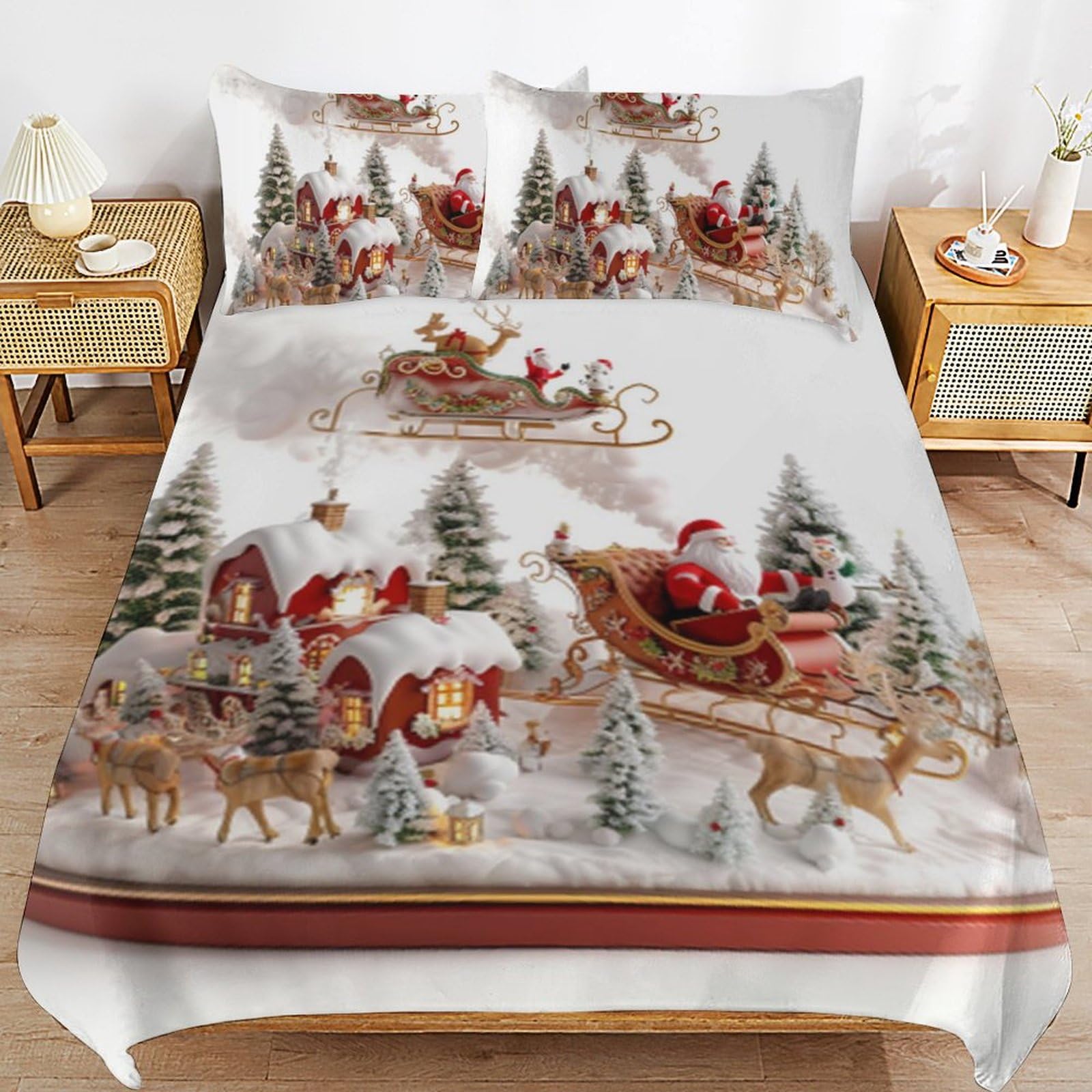 Funda de edredón de Papá Noel y ropa de cama infantil de Navidad con alce y copos