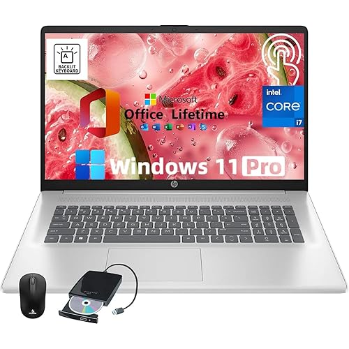 HP 17 inch Touchscreen Laptop Computer Business, MS Office, 17.3" HD+ Display, Intel 10-Core i7-150U(up to 5.4 GHz), Backlit Keyboard, Wi-Fi 6, Windows 11 Pro(32GB RAM|1 TB SSD)