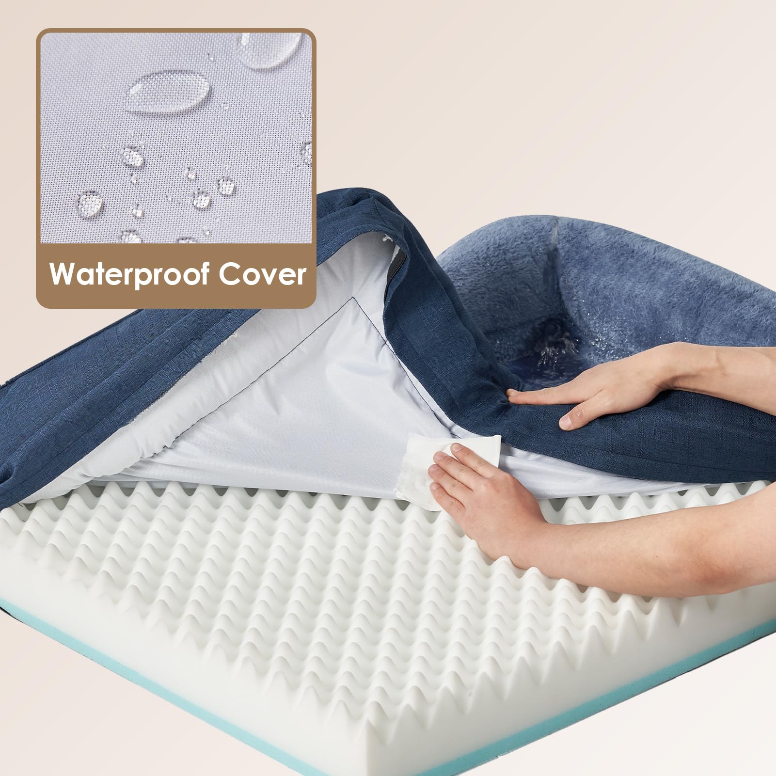 EHEYCIGA Memory Foam Cuccia Cane Interno Taglia Grande, Impermeabile Divano per Cani Sfoderabile e Lavabile, Letto per Cani con 4 Bordi Rialzati, Blu Scuro, 106.5x76x18.5cm