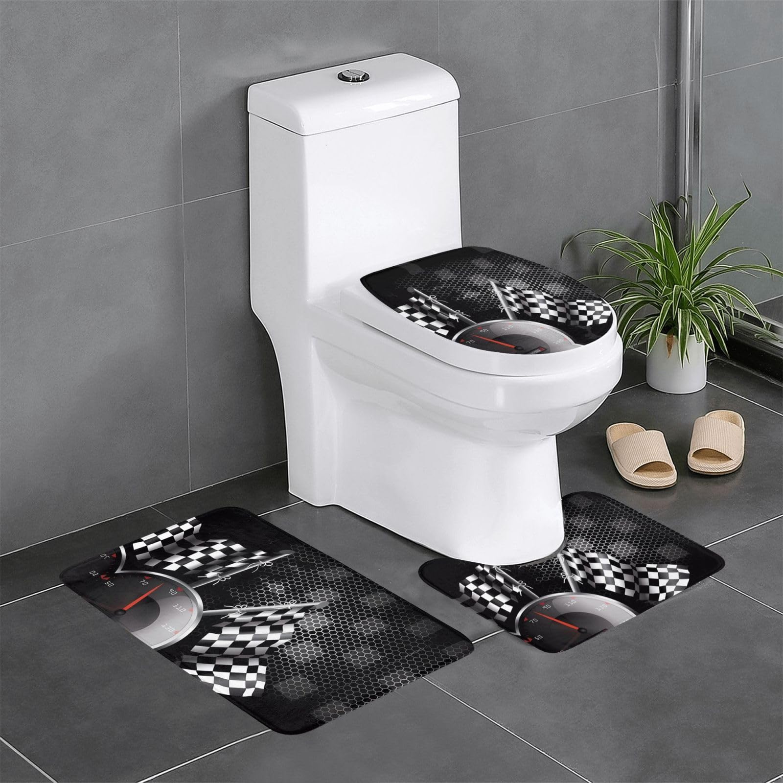 Tapis de sol de salle de bain HYTTER à damier absorbant l'eau - Lot de 3