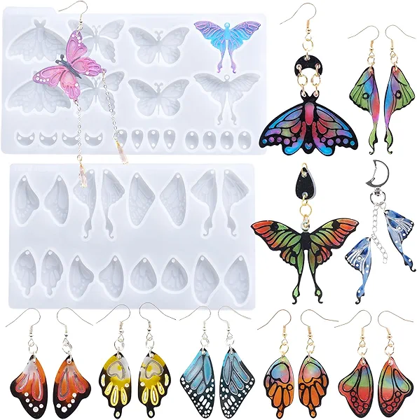 LET'S RESIN Resin Earring Molds, 2 Pcs Resin Molds Silicone with Butterfly Moth Wings Shapes, Silicone Molds for Resin Jewelry, DIY Art Craft