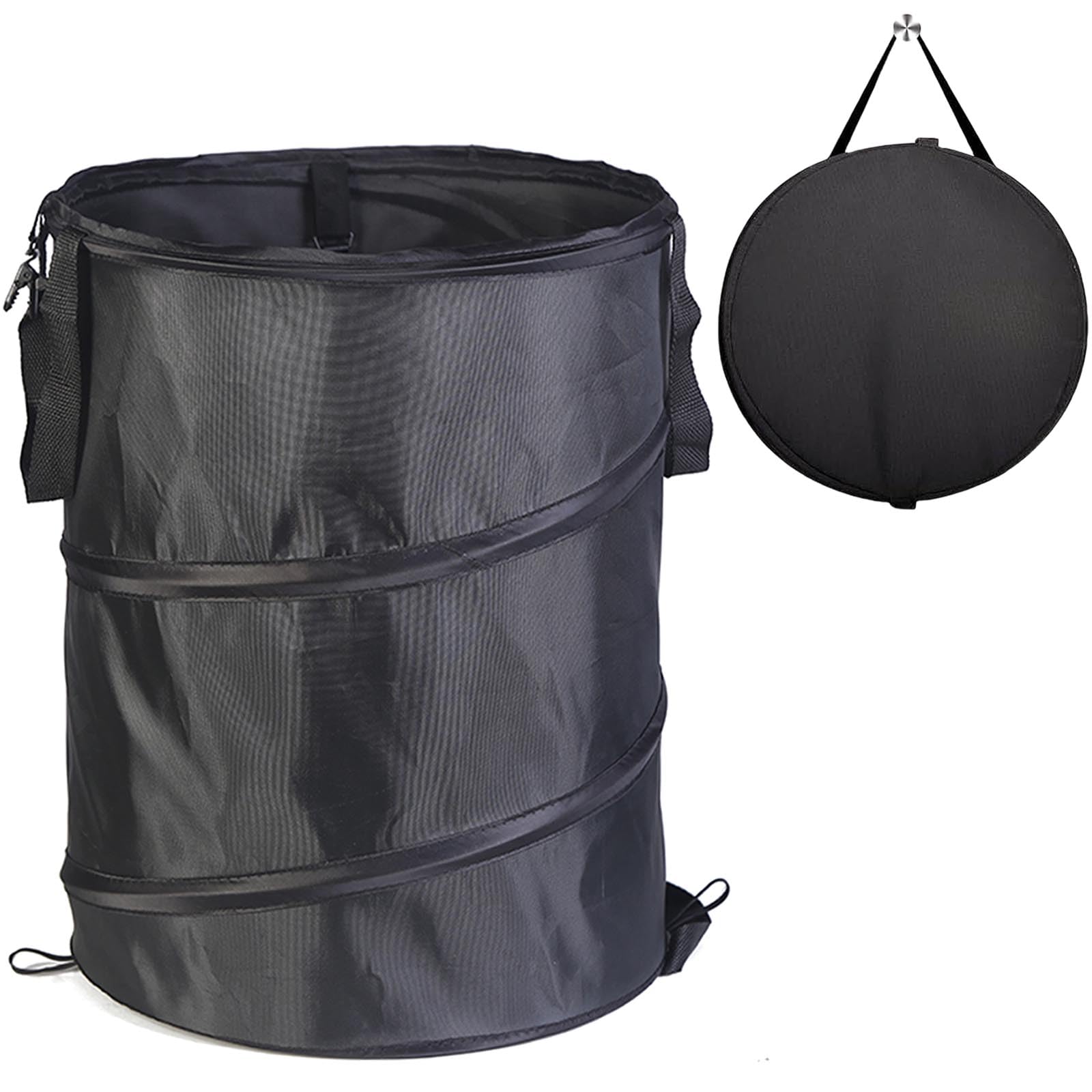 Garden Waste Bag & Camping Trash Can,Collapsible Oxford Cloth Pop-Up Sack with Handles, Reusable Bin for Leaves Rubbish Toys, Ideal for Gardening Hiking Picnics Lawn Care Yard Storage(Black-90L)