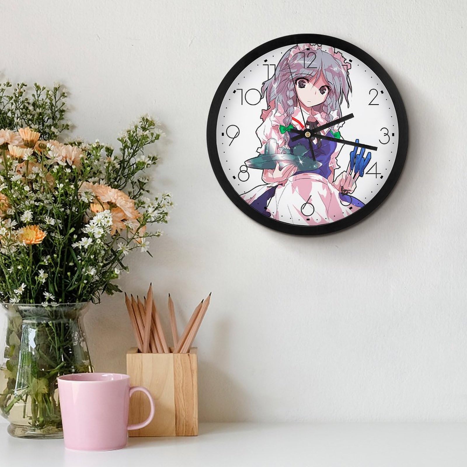 Amazon.co.jp: 東方 十六夜 咲夜掛け時計 壁掛け ミュート 壁時計