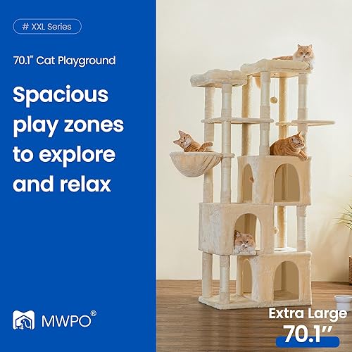 Miniatura 2 de MWPO Árbol extragrande para gatos de interior, torre para gatos de 70.1 pulgadas de alto con 3 condominios grandes, soporte de varios niveles para