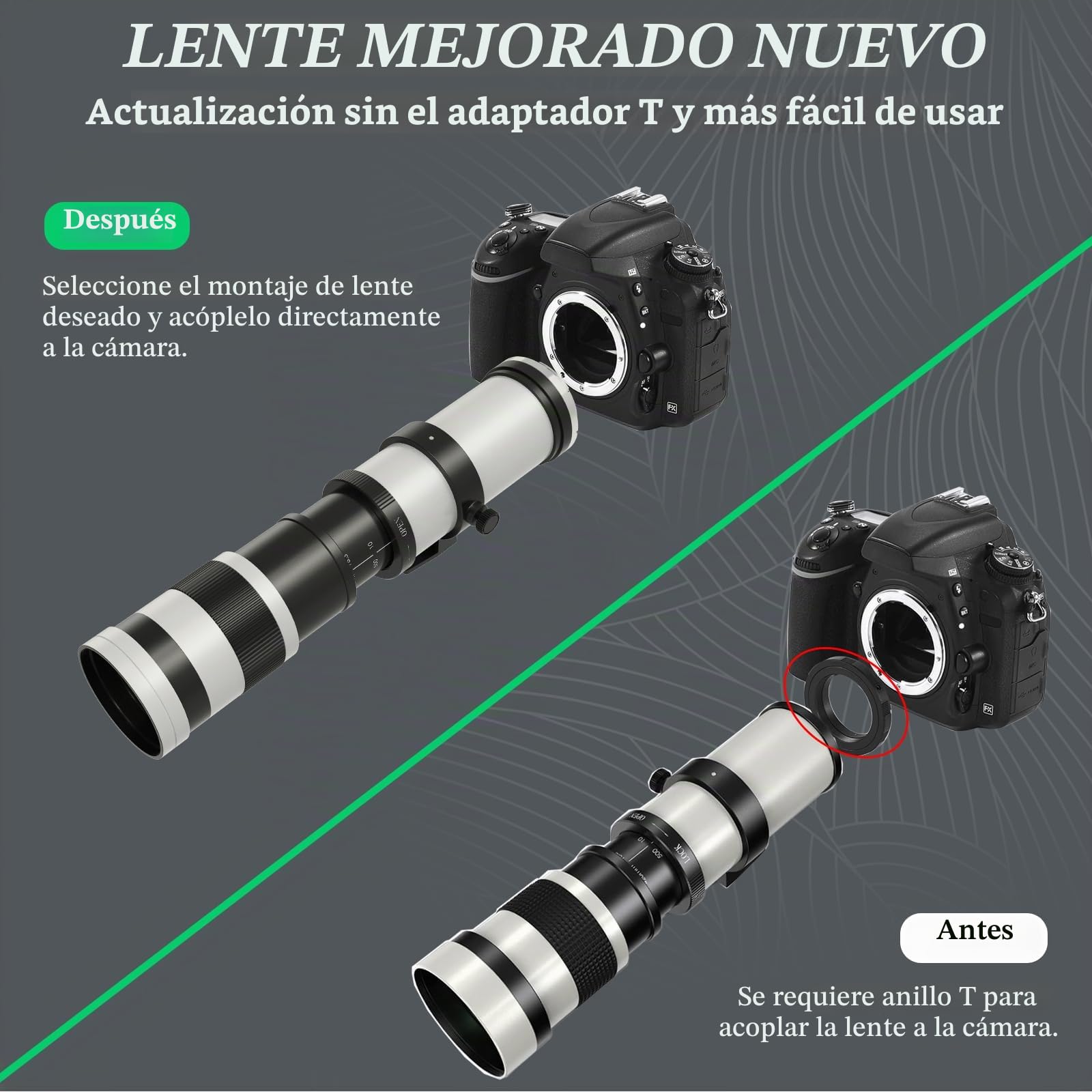 Lightdow EF 420mm-800mm F8.3 Objetivo Manual para Canon EF Mount, Lente Teleobjetivo de Cuerpo Metálico Liviano, para Canon EF-S Montura EOS 90D 7D 6D 5D Mark II/III/IV, Rebel T7 -Negro