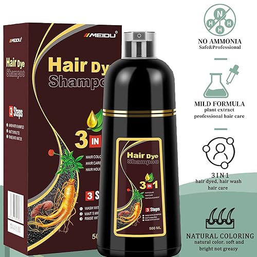 Miniatura 3 de Champú de tinte para cabello castaño para cobertura de cabello gris, Champu con tinte para canas, MEIDU, champú de tinte de cabello a base de