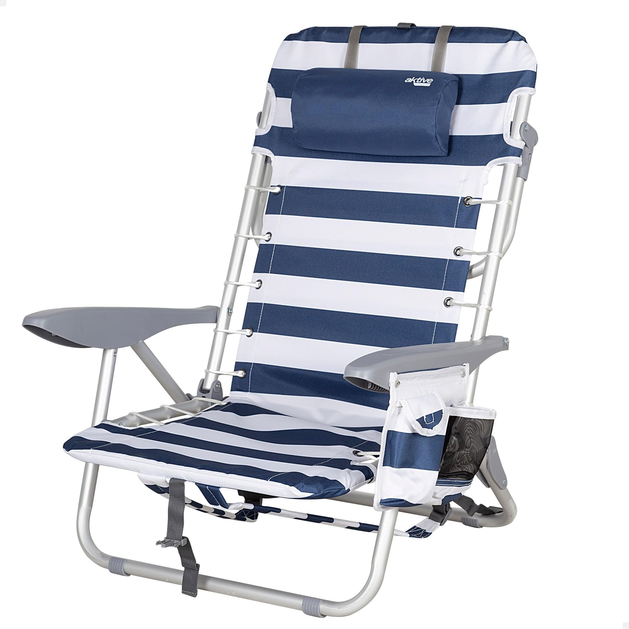 AKTIVE Silla de Playa Plegable y reclinable 4 Posiciones Rayas Azules y Blancas, Medidas 50 x 45 x 76cm, Peso máx. 110 Kg, Material poliéster, Antivuelco, sillas de Playa (62287)