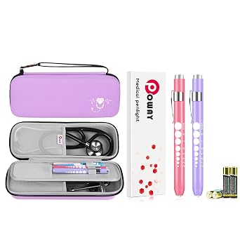 2 Pack Pen Lights and Purple Stethoscope Carrying Case for Nurses Student Doctors EMT