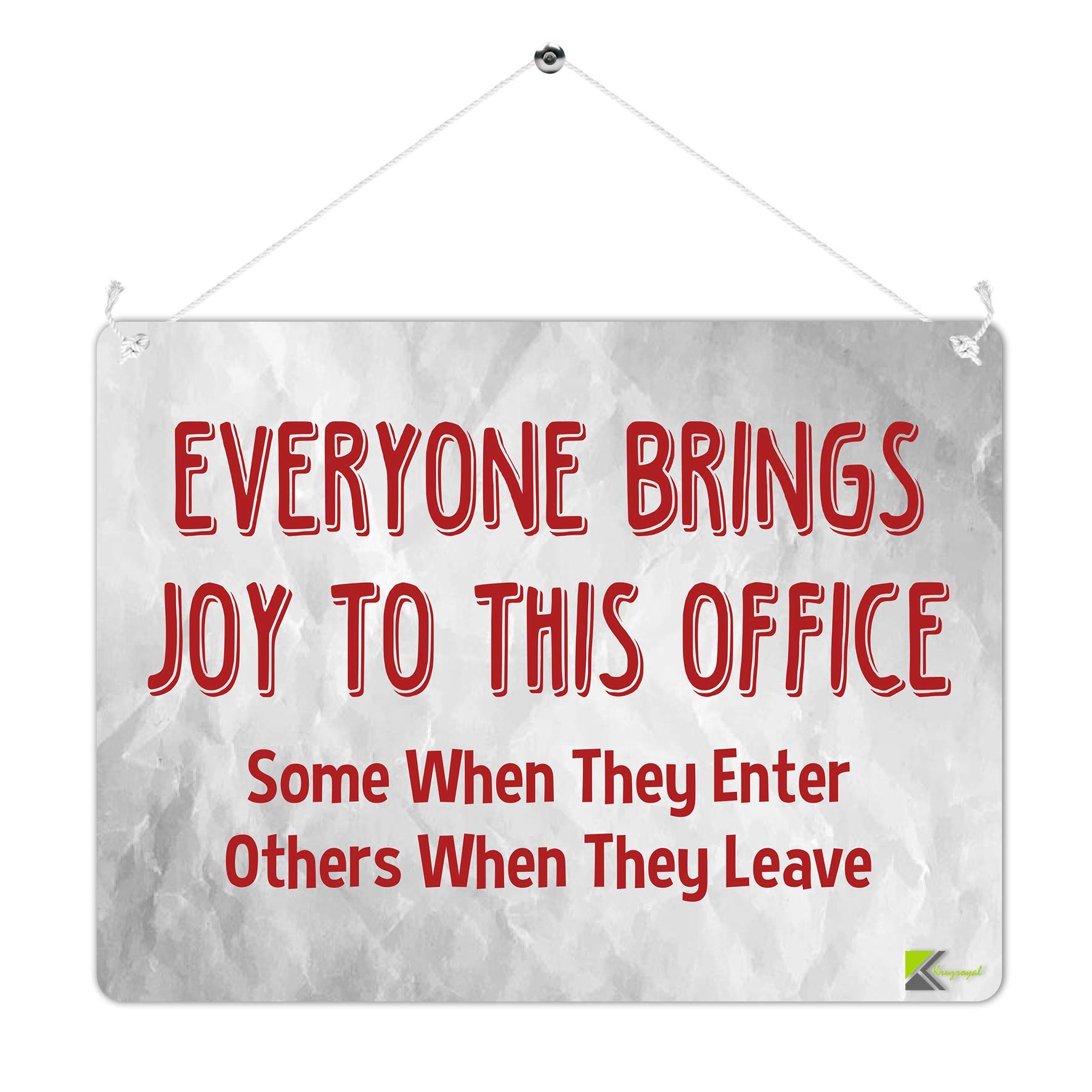 Kruzroyal Funny Office Wall Sign, Everyone Brings Joy To This Office Novelty Plaque Gift, Humorous Vintage Metal Decor for Workplace or Home Study, 20x15cm with Hanging String