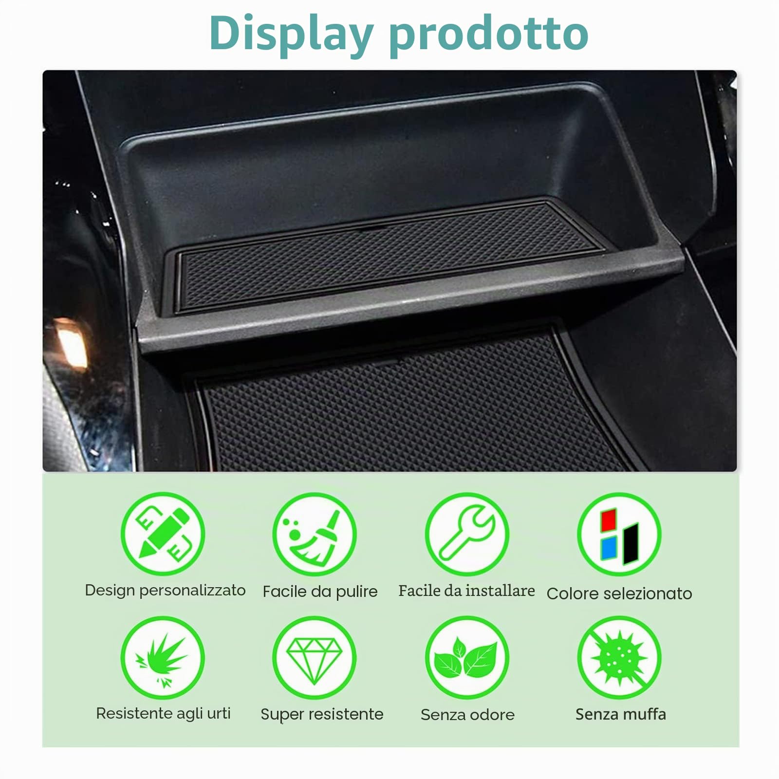 GAFAT Nuova Peugeot 208 e-208/ Peugeot 2008 e-2008 GT Line 2020-2024 2025 Tappetini Antiscivolo, Tappetini in Gomma per Portaoggetti Bracciolo, Portabicchieri, Scanalatura Porta (Nero)