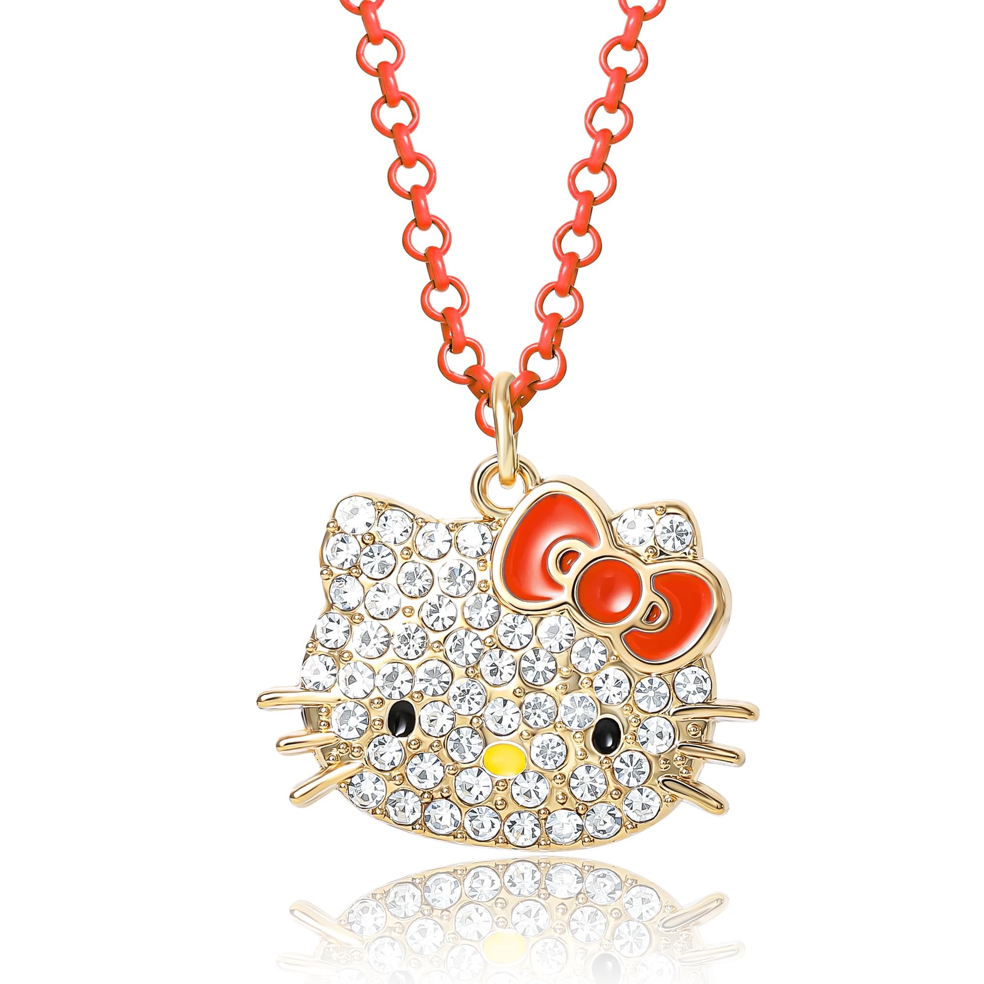 Hello Kitty Sanrio Girls Pave Pendant Necklace 16"+3" - Official License Necklace for Girls Jewelry