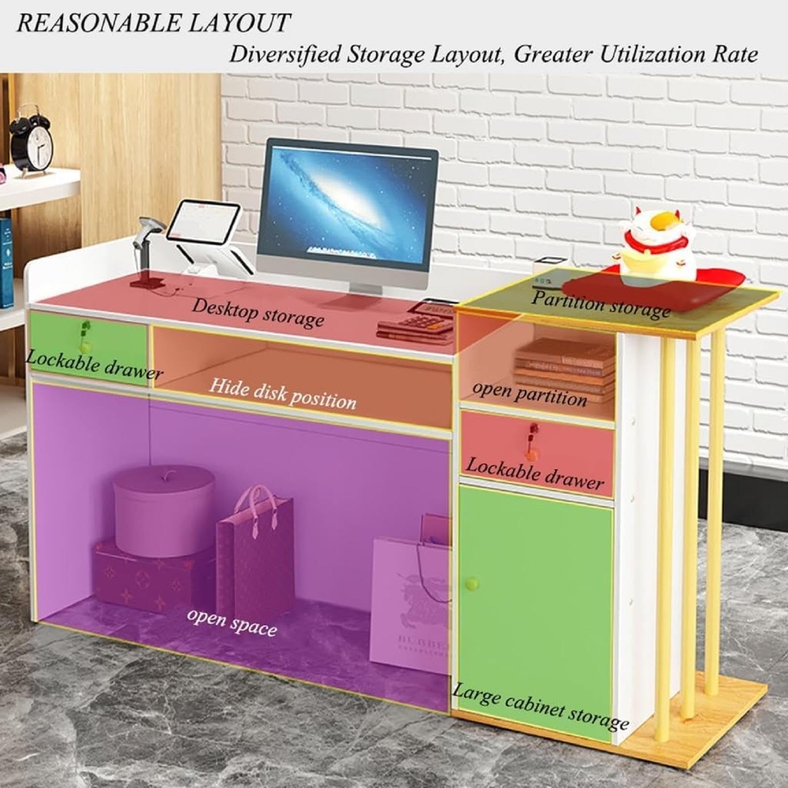 Salon-Empfangstisch Mit Abschließbarer Schublade,Kleiner Frontthekenschreibtisch For Die Kasse,Multifunktionaler Verkaufstisch Aus Holz For Bekleidungsgeschäfte,Einzelhandelstheke For Convenience-Stor