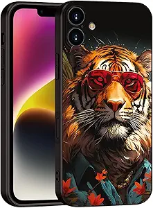Printed with Tiger for iPhone 16 case, Fashionable Unique Tiger Eyewear Design Silicone Soft Shockproof case,showcasing Personal Charm (A1- Tigers-Animal)