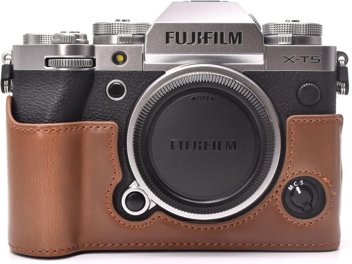 MUZIRI KINOKOO XT5 Case, Protective Case Compatible for Fuji XT5/X-T5 Camera - PU Leather Half- Body Camera Case - Coffee