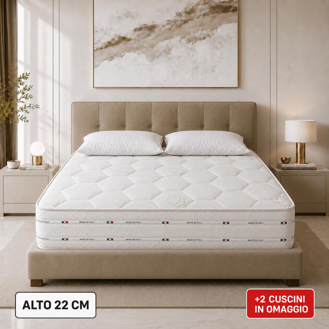 Materasso Matrimoniale 160x190 in Memory Foam e Waterfoam - Alto 22 cm, Ortopedico, Ergonomico e Anallergico - CUSCINI MEMORY OMAGGIO, GARANZIA 10 ANNI, 100% MADE IN ITALY