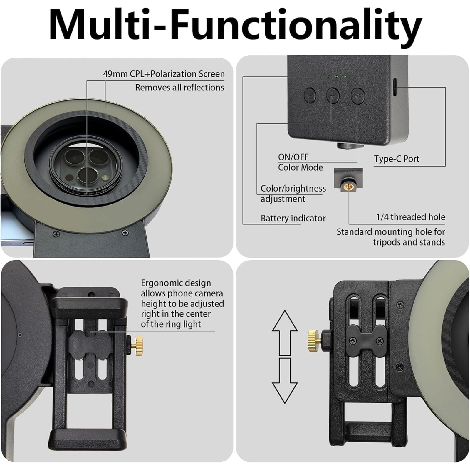 Luz LED De Relleno Bucal Para Odontología, Luz De Relleno Para Cámara De Teléfono Móvil Con Filtro De 49 Mm Y Lente Macro De 100 Mm, Temperatura De Color De 2500 K a 6000 K, Para Salón En Casa.