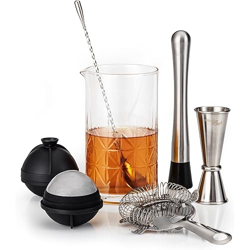 Mixology & Craft Cocktail Set - 8-Piece Bartender Kit with Mixing Glass Set, Japanese Jigger, Spoon, Muddler, and Strainer - Perfect for Old Fashioned Cocktails and Home Bars