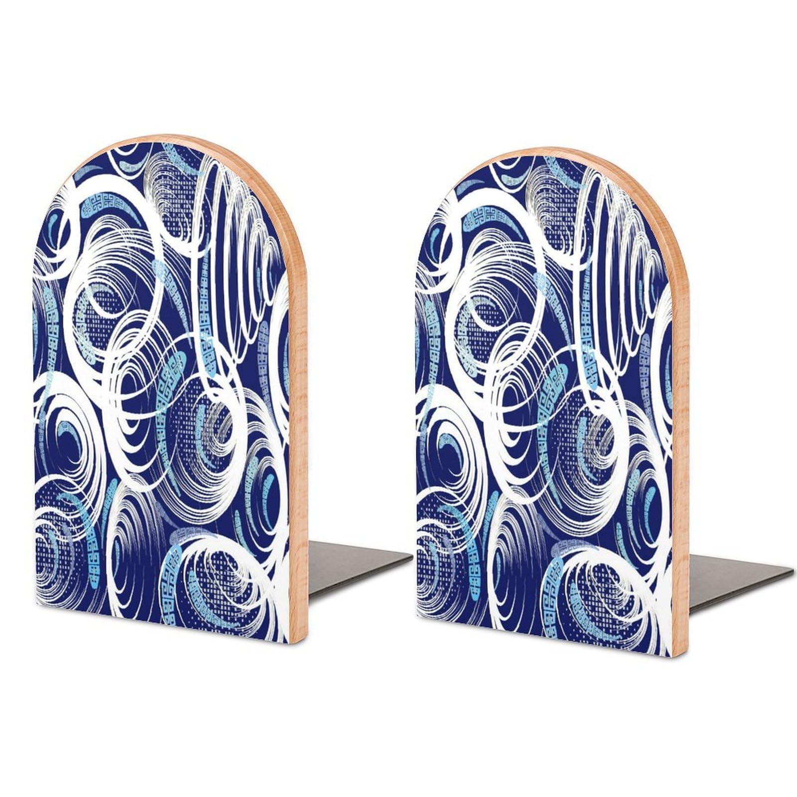 Tunnel Circles Vector Seamless Pattern Beech Wood Bookends Heavy Duty Book Organizers Desktop File Holder for Office Home Bookshelf