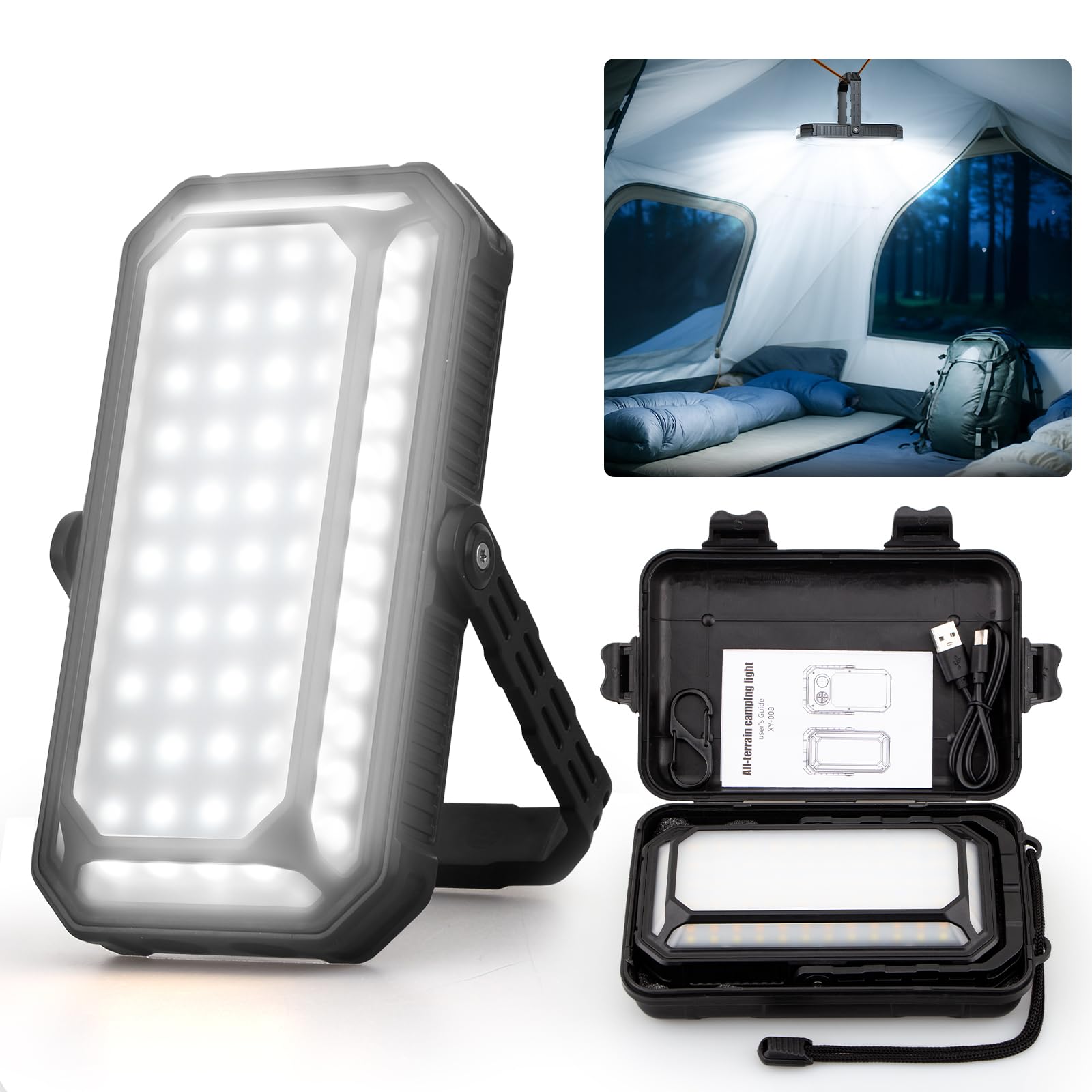Linterna LED de camping, luces de camping de 10000 mAh, recargables, altos lúmenes, pantalla digital LCD, 12 modos de luz, luces de tienda impermeables, caja impermeable, linterna portátil para cortes