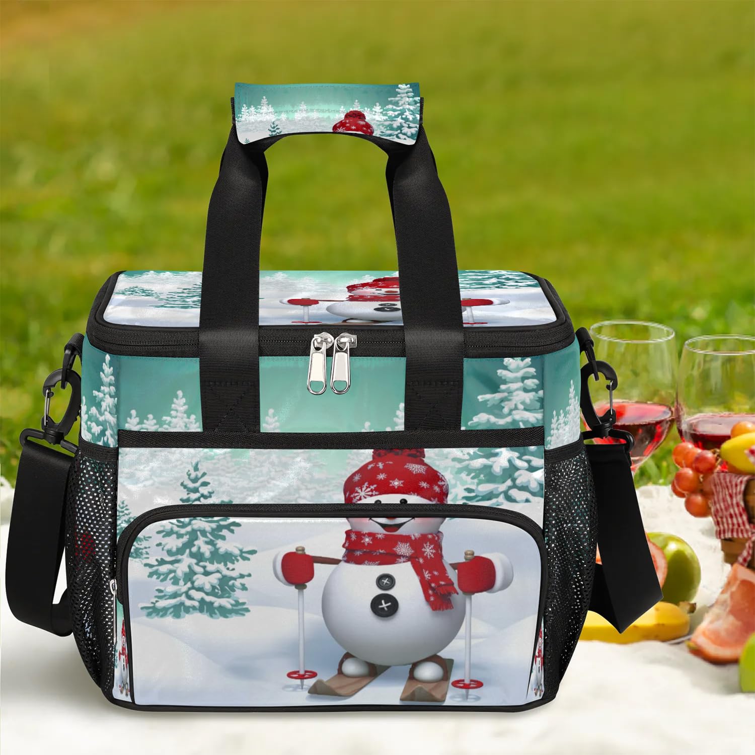 Große Lunchtasche mit weihnachtlichem Schneemann, für Erwachsene, Herren, Damen, Kinder, Mädchen, Jungen, Schneemann, Baum, Schneeflocke, isolierte Lunchbox, Kühltasche, Kühltasche, Kühltasche,
