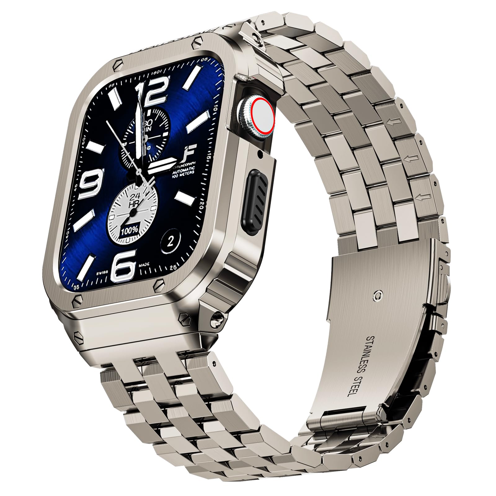 SUPLINK Bracelet en acier inoxydable pour Apple Watch Ultra 3/2/1 & SE 3/2/1 & Series 11 10 9 8 7 6 5 4 3 2 1, 49 mm, 46 mm, 45 mm, 44 mm, 42 mm, 41 mm, 40 mm, 38 mm, Rugged Bumper Case Band pour