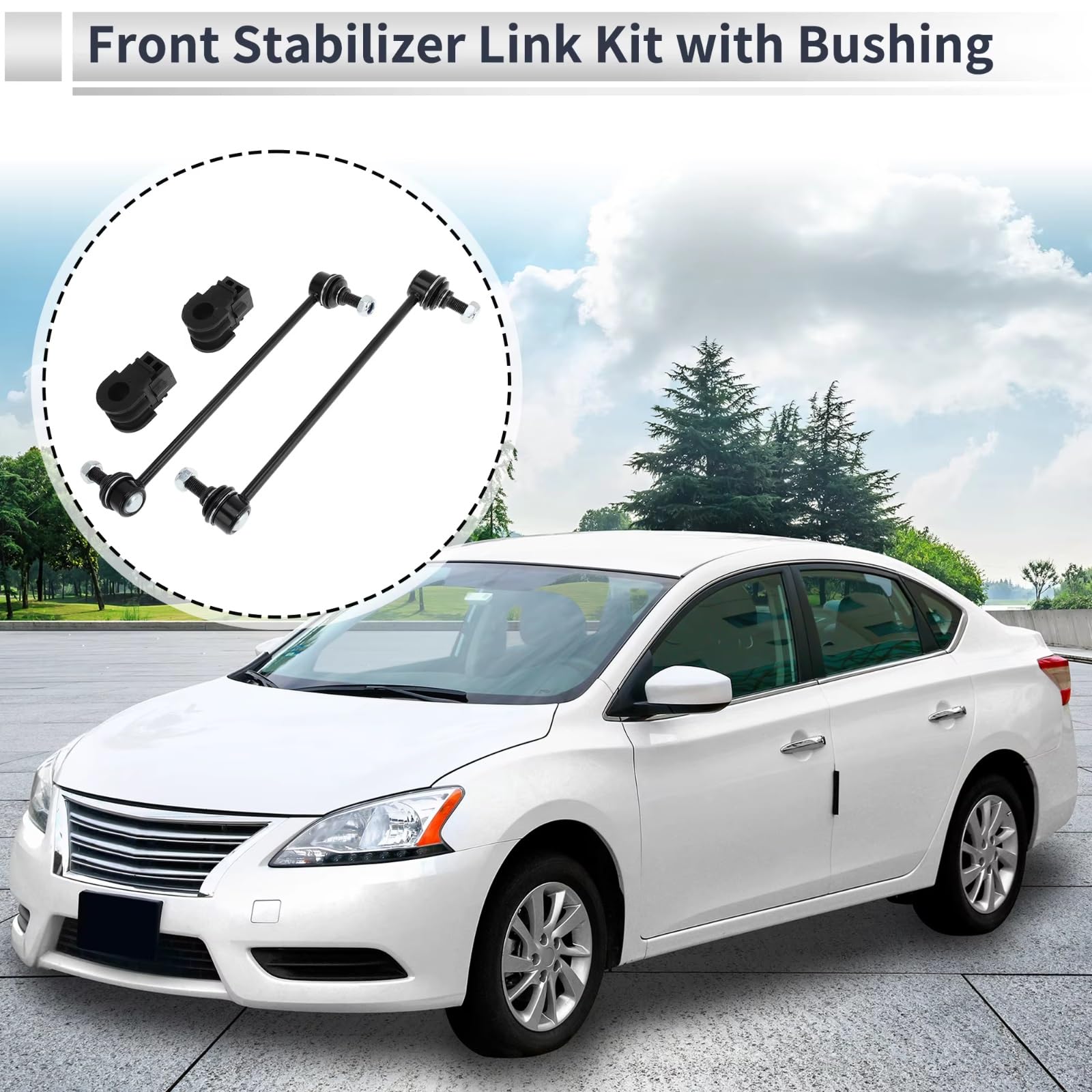 Buje de Barra estabilizadora, 1 Juego de bieletas de Barra estabilizadora Delantera con 2 bujes K750719/K73, Compatible con Nissan Sentra.