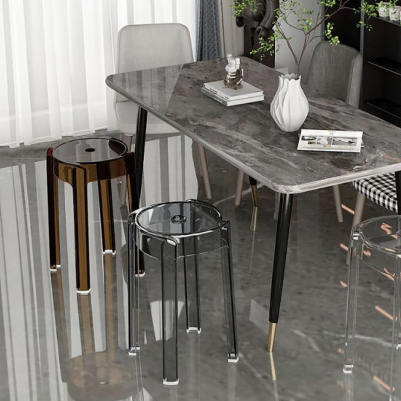 Barhocker aus Acryl, stapelbar, rückenfrei, modernes Design für Küche und Bad, Innenbereich, perfekt für Ess- und Duschbereiche